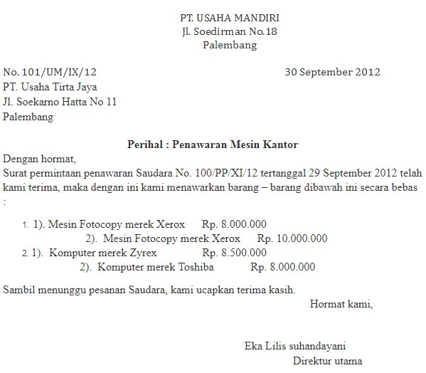 Detail Contoh Surat Dagang Penawaran Nomer 6