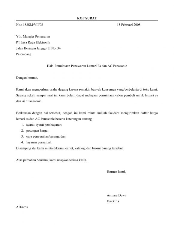 Contoh Surat Dagang Penawaran Barang