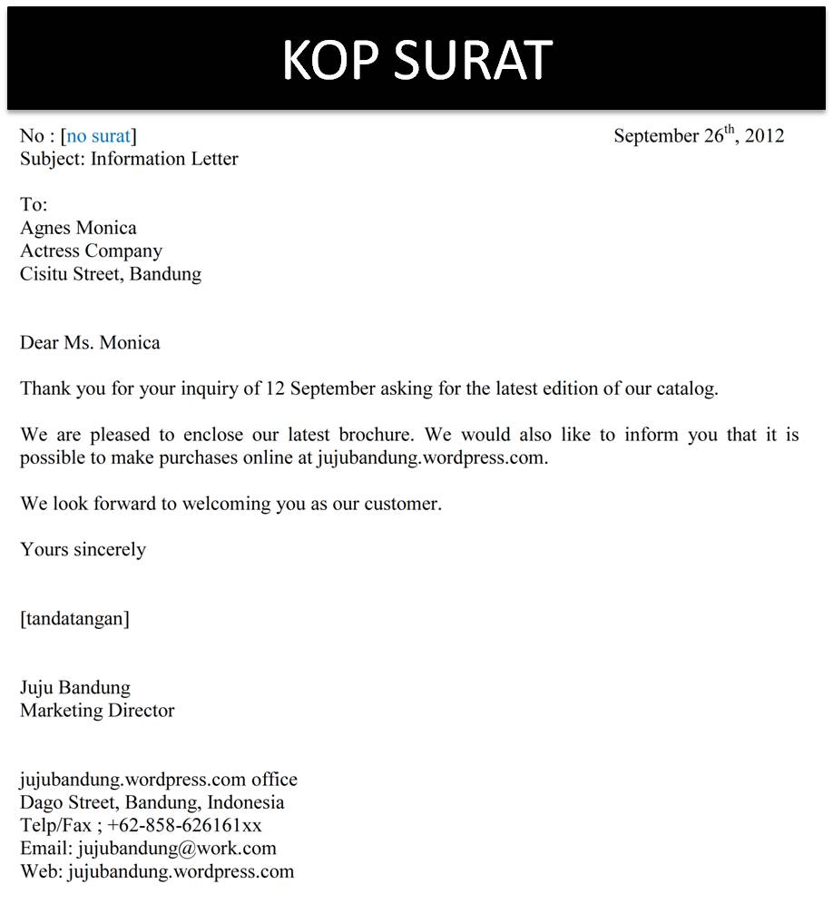 Detail Contoh Surat Dalam B Inggris Nomer 29