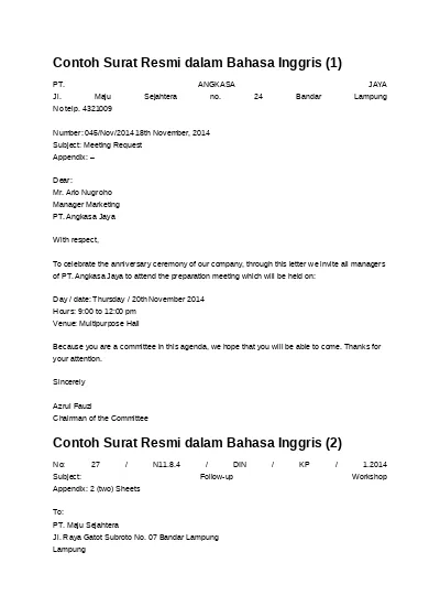 Detail Contoh Surat Dalam B Inggris Nomer 43