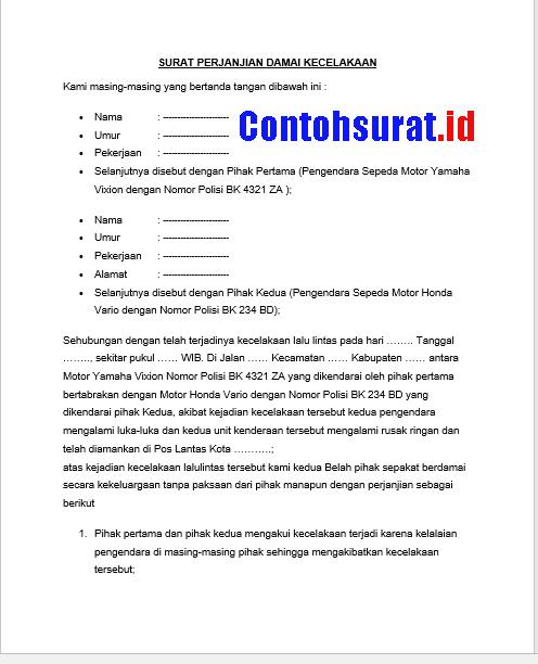 Detail Contoh Surat Damai Kecelakaan Nomer 13