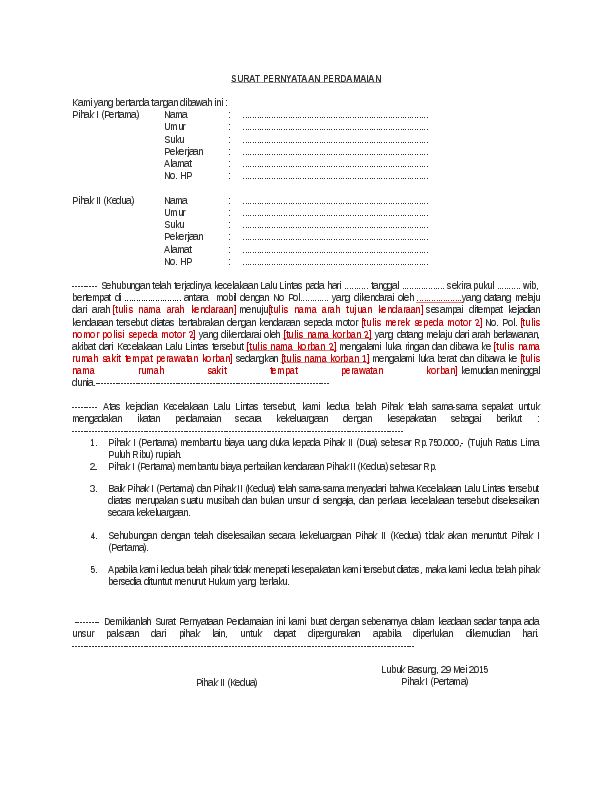 Detail Contoh Surat Damai Kecelakaan Nomer 30