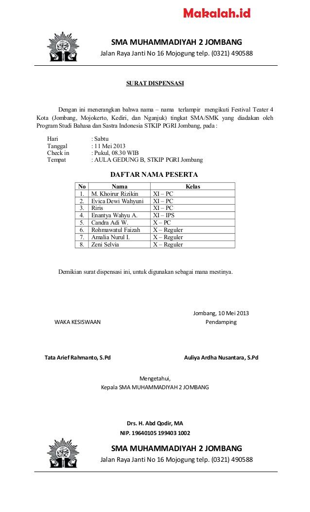 Detail Contoh Surat Dispensasi Kegiatan Nomer 19