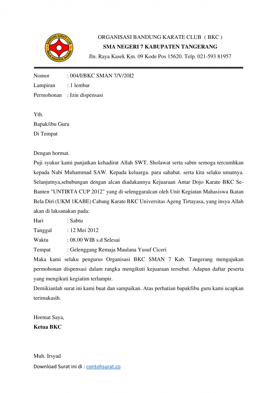 Detail Contoh Surat Dispensasi Organisasi Nomer 31