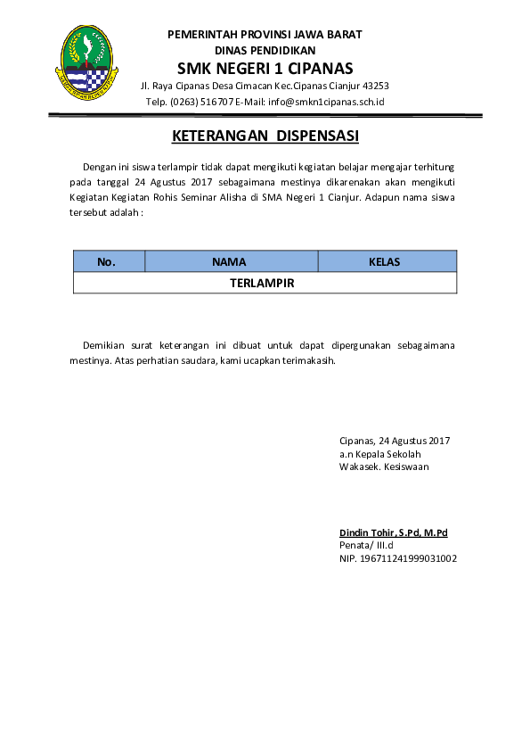Detail Contoh Surat Dispensasi Siswa Mengikuti Kegiatan Nomer 22