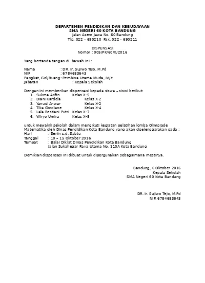 Detail Contoh Surat Dispensasi Siswa Mengikuti Kegiatan Nomer 10