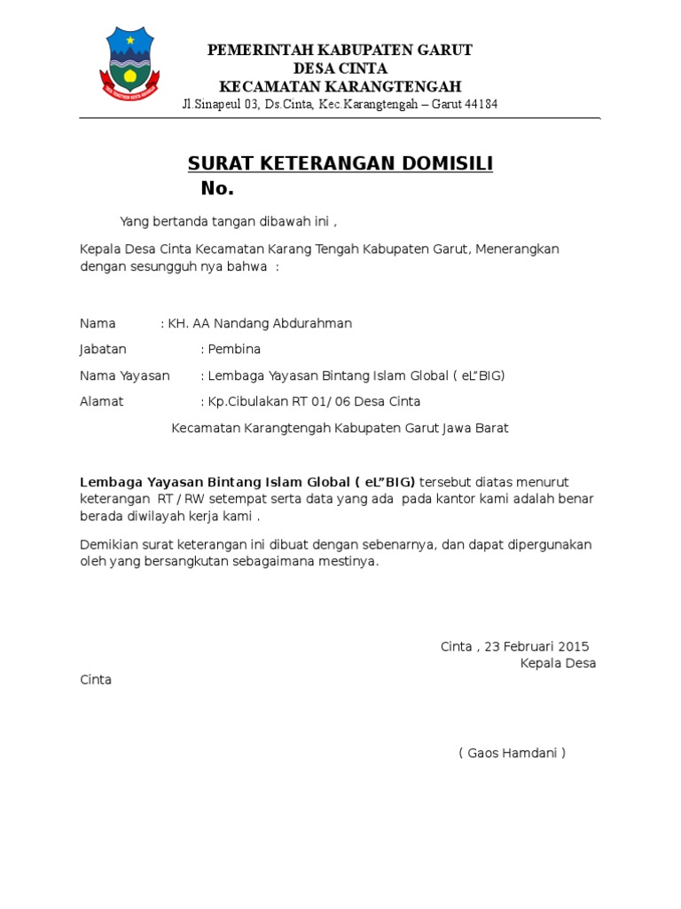 Detail Contoh Surat Domisili Desa Nomer 22