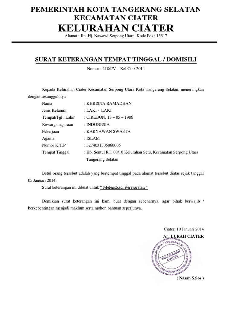 Detail Contoh Surat Domisili Kelurahan Nomer 47