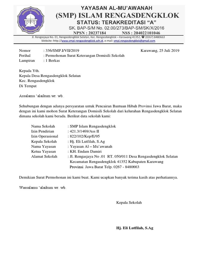 Detail Contoh Surat Domisili Sekolah Nomer 5