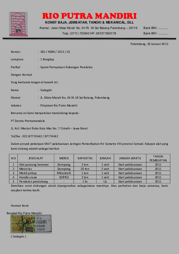 Detail Contoh Surat Dukungan Alat Nomer 16