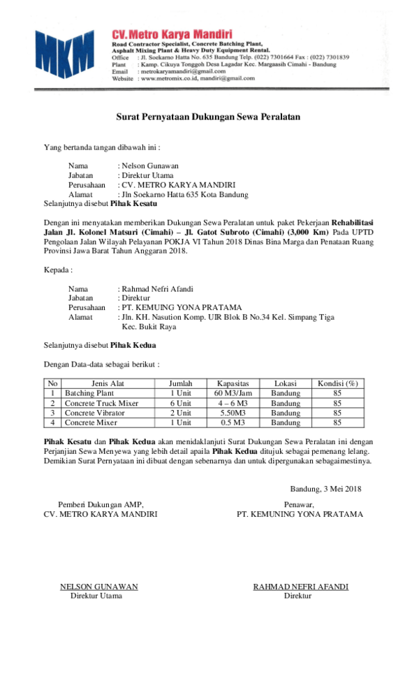 Detail Contoh Surat Dukungan Alat Berat Nomer 24