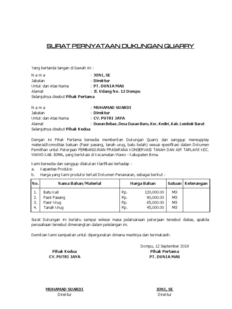 Detail Contoh Surat Dukungan Alat Berat Nomer 33