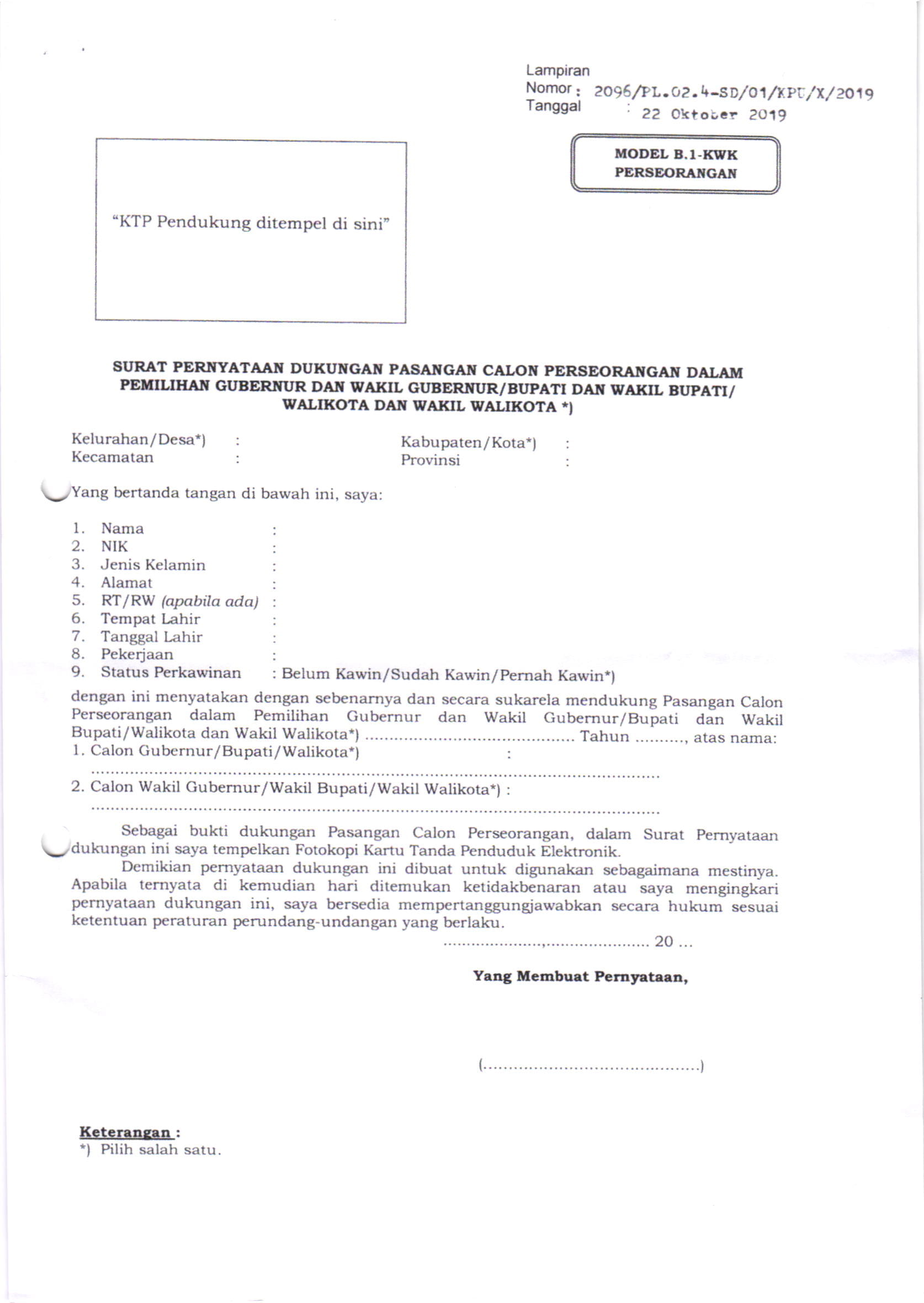 Contoh Surat Dukungan Pencalonan - KibrisPDR