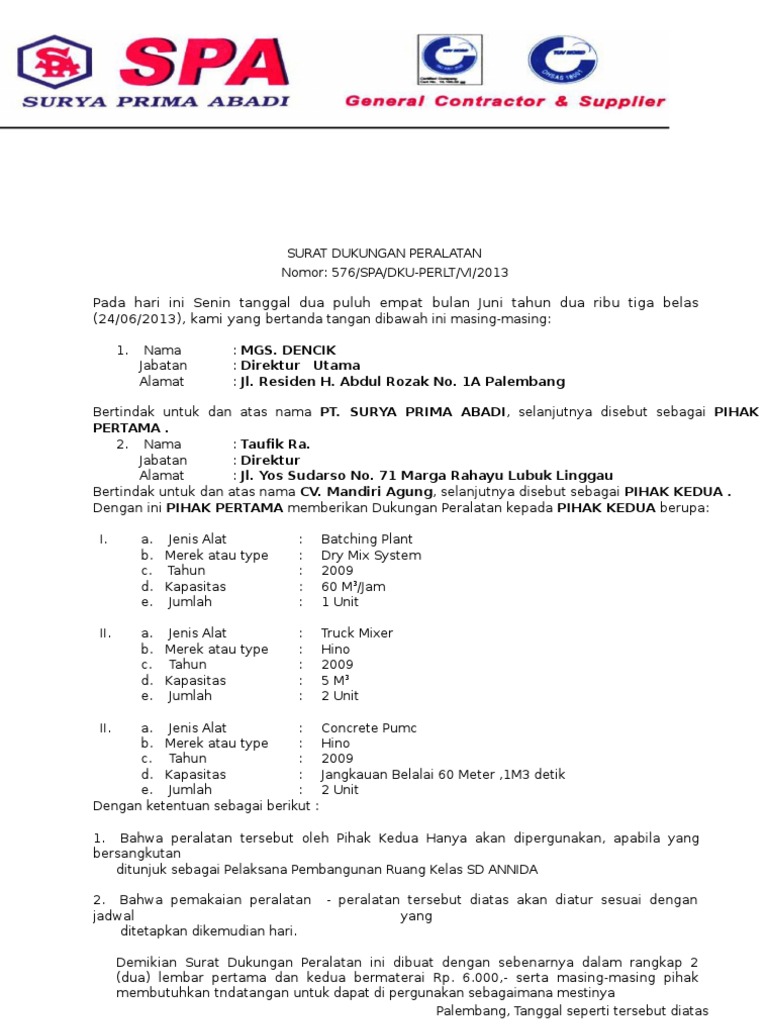 Detail Contoh Surat Dukungan Perusahaan Nomer 8