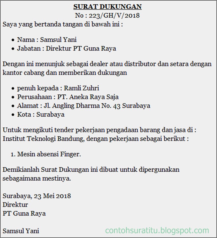 Detail Contoh Surat Dukungan Proyek Nomer 16