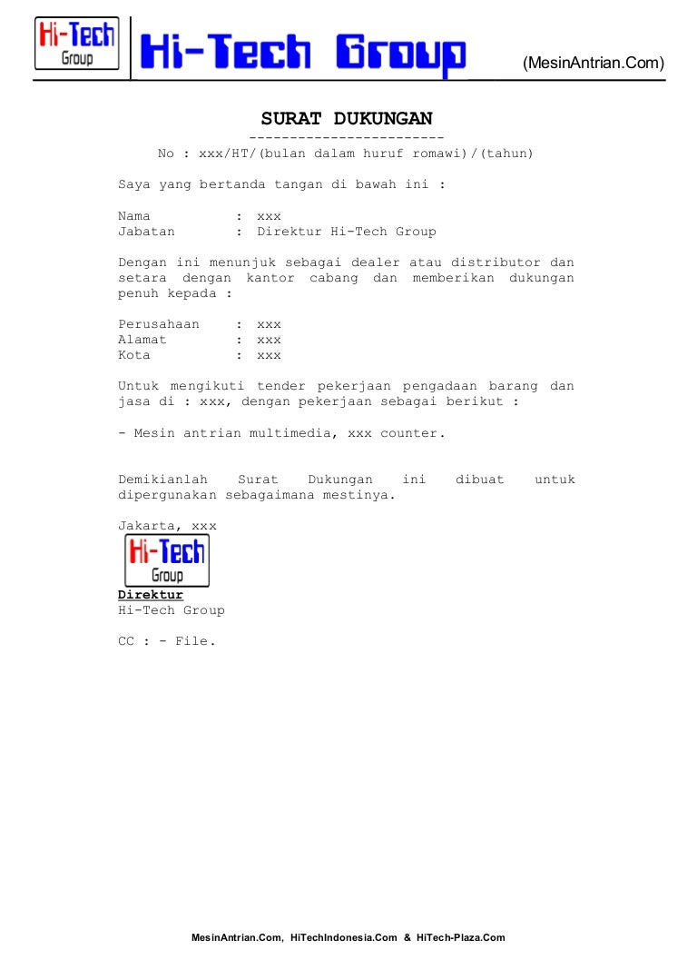 Detail Contoh Surat Dukungan Supplier Nomer 3