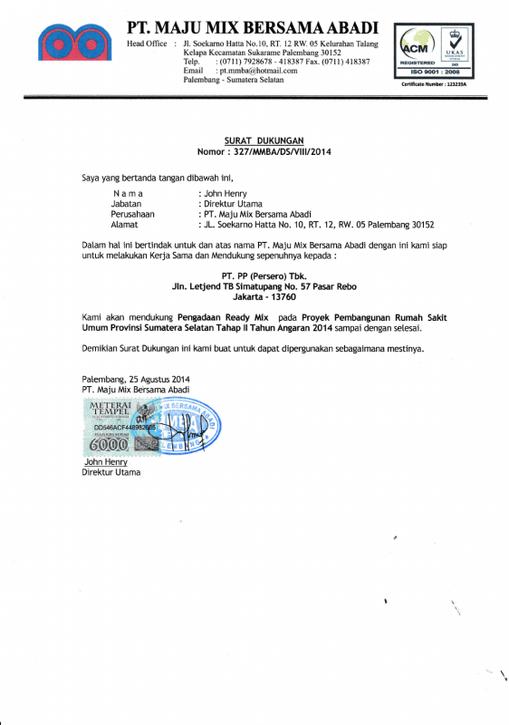 Detail Contoh Surat Dukungan Supplier Nomer 5