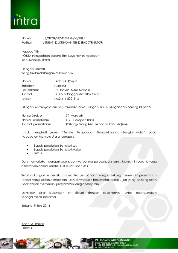 Detail Contoh Surat Dukungan Supplier Nomer 6