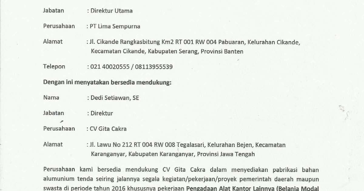 Detail Contoh Surat Dukungan Supplier Nomer 8