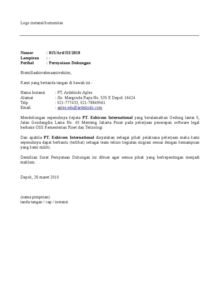 Detail Contoh Surat Dukungan Supplier Nomer 9