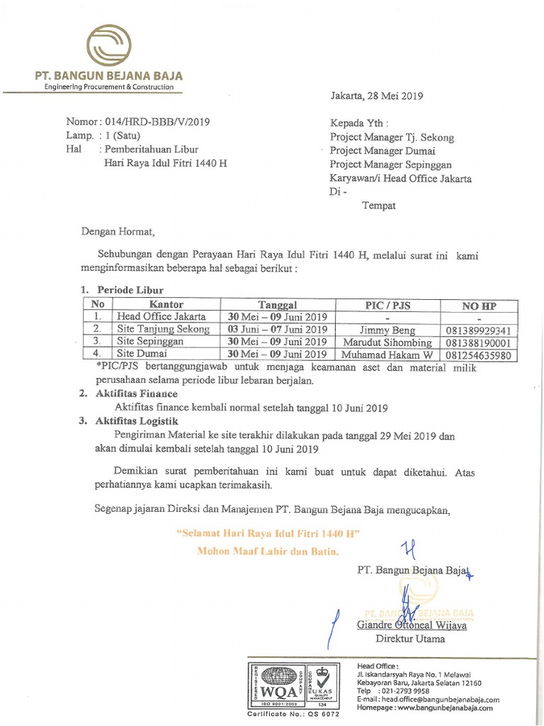 Detail Contoh Surat Edaran Libur Hari Raya Idul Fitri Nomer 24