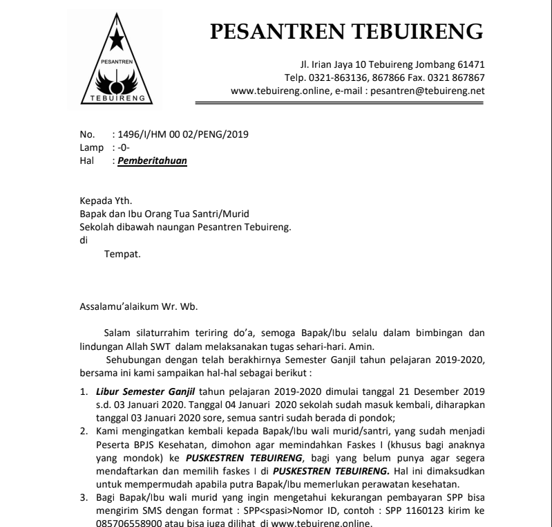 Detail Contoh Surat Edaran Pemberitahuan Libur Nomer 41