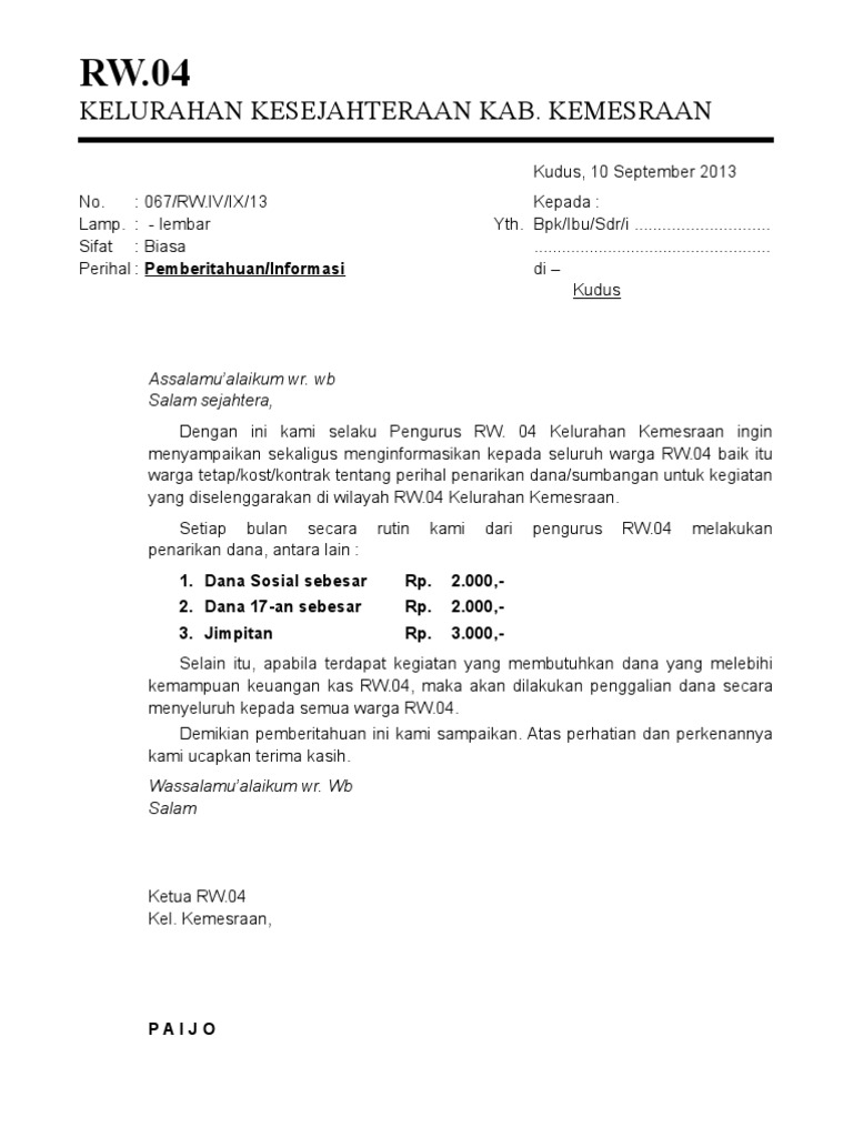 Contoh Surat Edaran Pemberitahuan Rt - KibrisPDR