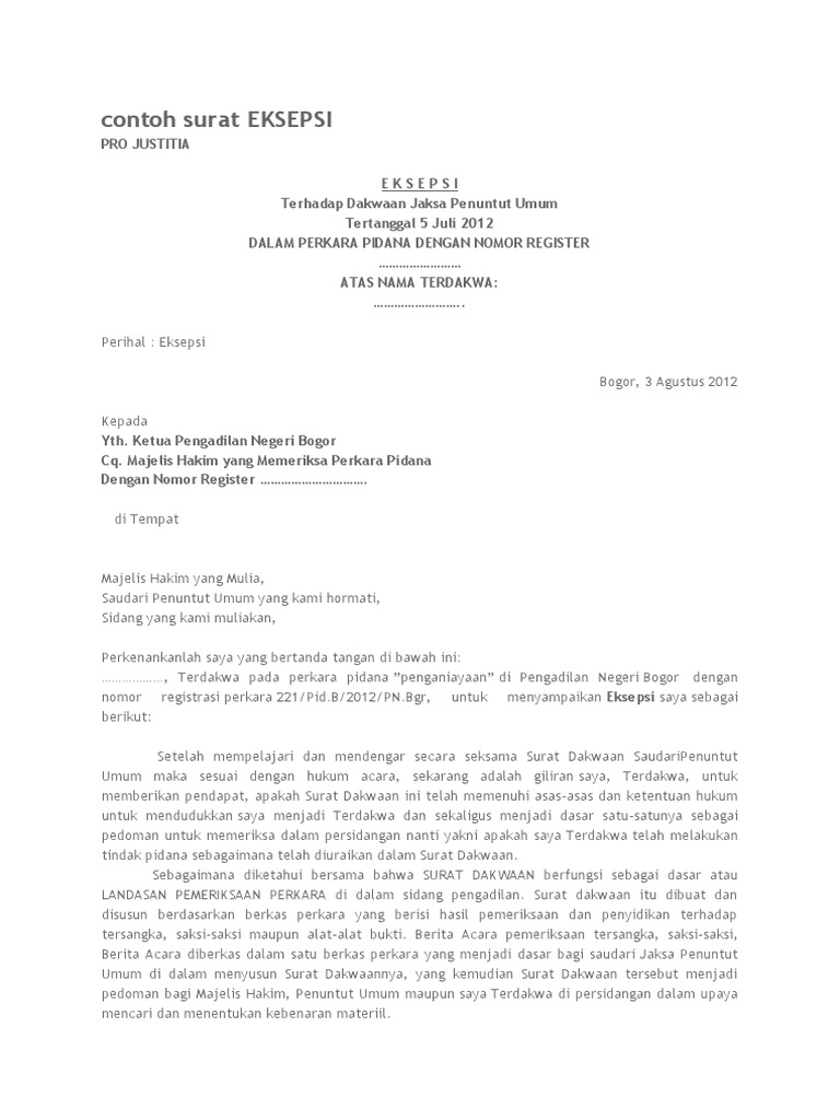 Detail contoh surat eksepsi pidana koleksi nomer 11