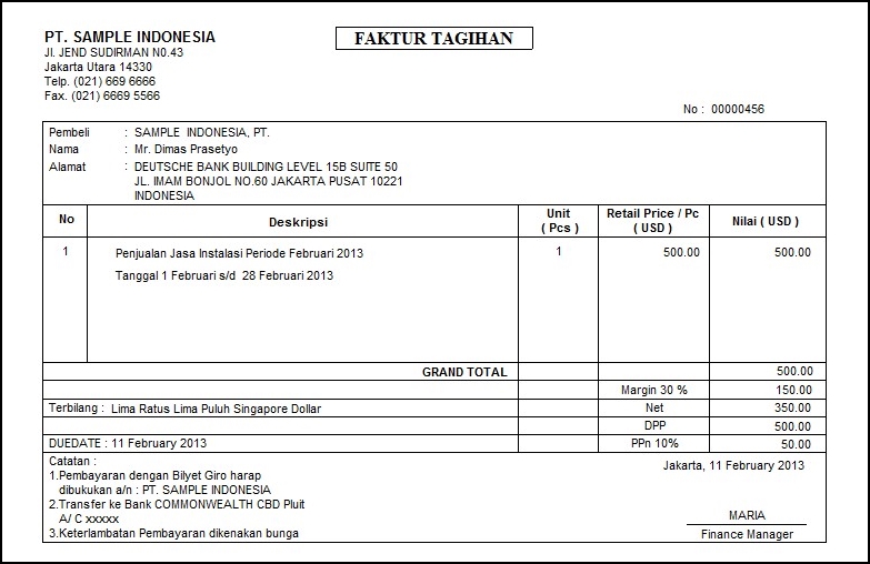 Detail Contoh Surat Faktur Nomer 9