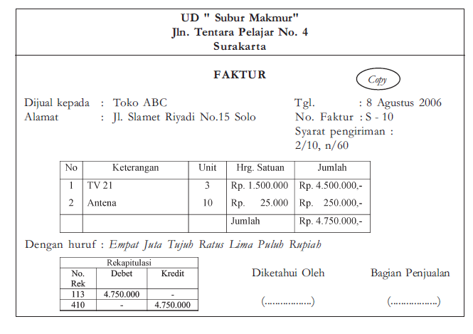 Detail Contoh Surat Faktur Dan Rekening Nomer 3