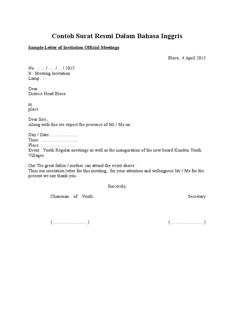 Detail Contoh Surat Formal Dalam Bahasa Inggris Nomer 30