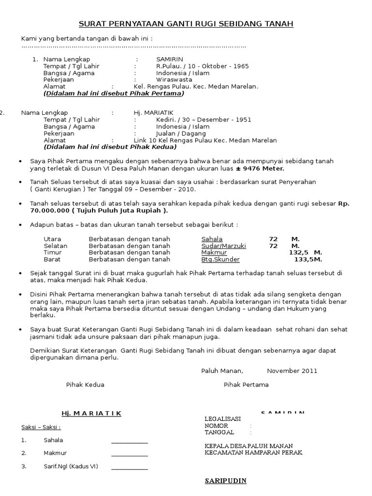 Contoh Surat Pengecualiantuntutan Ganti Rugi