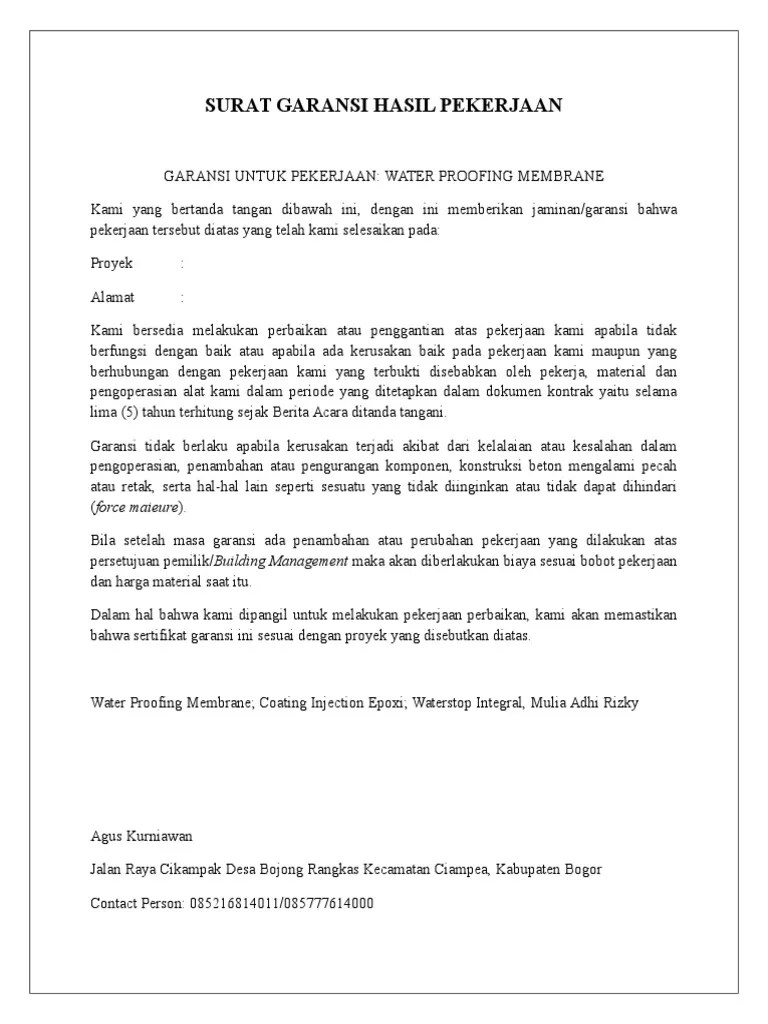 Detail Contoh Surat Garansi Nomer 22