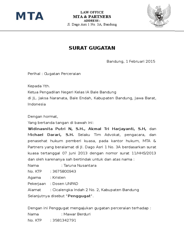 Detail Contoh Surat Gugatan Cerai Doc Nomer 42