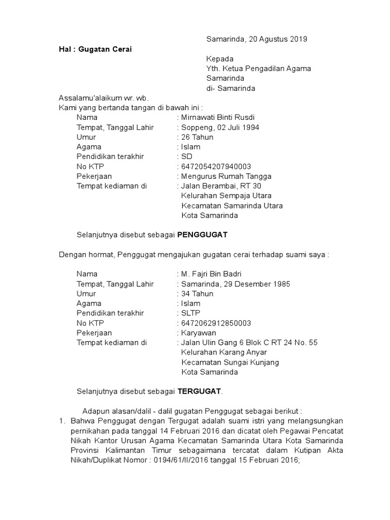 Detail Contoh Surat Gugatan Cerai Doc Nomer 46