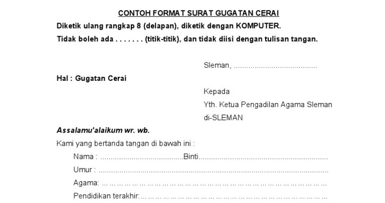 Detail Contoh Surat Gugatan Cerai Istri Kepada Suami Di Pengadilan Negeri Nomer 33