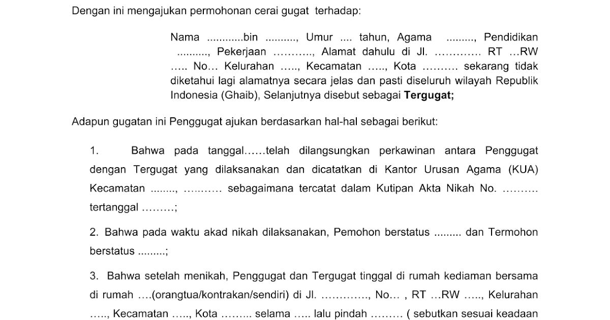 Download Contoh Surat Gugatan Cerai Istri Kepada Suami Doc Nomer 48