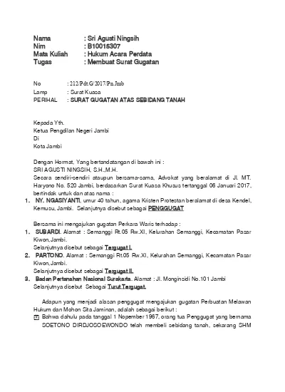 Detail Contoh Surat Gugatan Hukum Acara Perdata Nomer 14