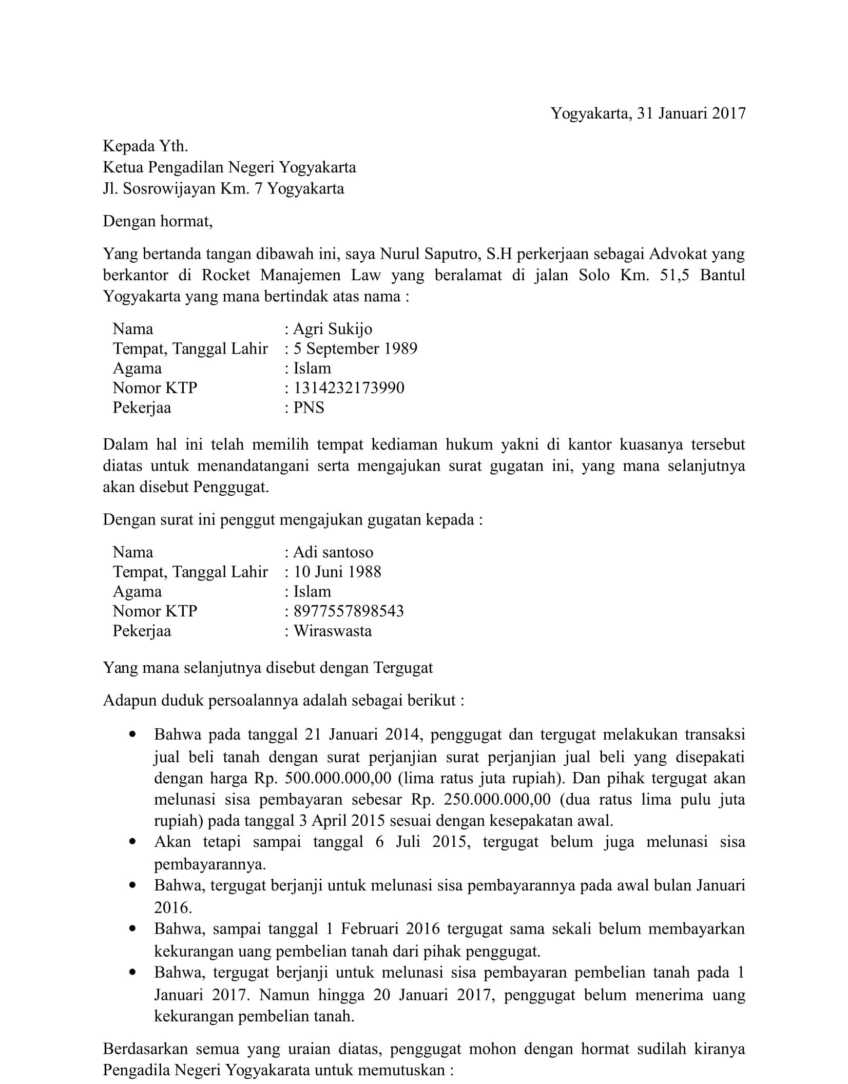 Detail Contoh Surat Gugatan Hukum Acara Perdata Nomer 4