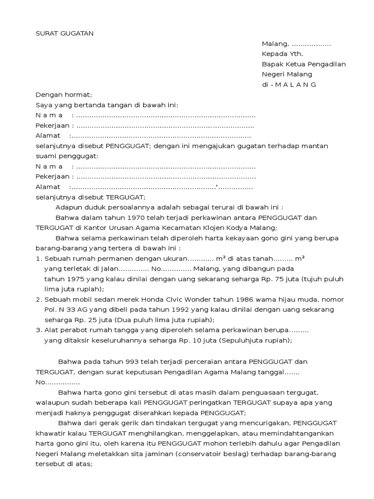 Detail Contoh Surat Gugatan Ke Pengadilan Agama Nomer 34
