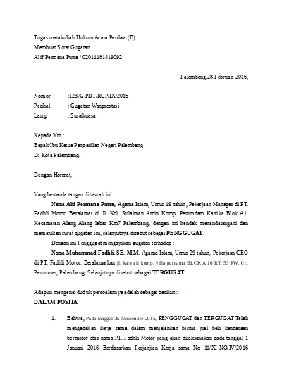 Detail Contoh Surat Gugatan Ke Pengadilan Agama Nomer 38