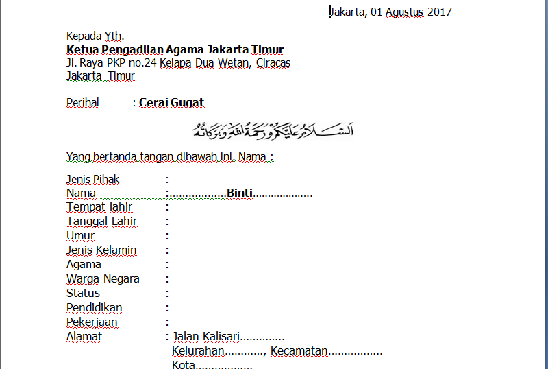 Detail Contoh Surat Gugatan Ke Pengadilan Agama Nomer 43