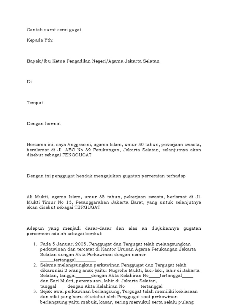Detail Contoh Surat Gugatan Ke Pengadilan Agama Nomer 44