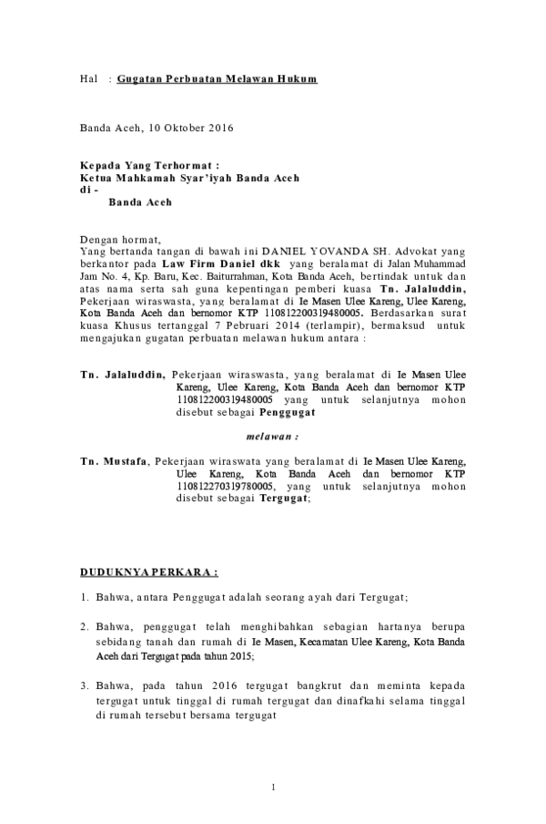 Detail Contoh Surat Gugatan Perdata Sengketa Tanah Nomer 12