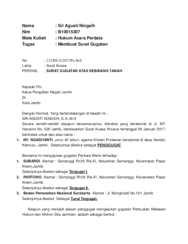 Detail Contoh Surat Gugatan Perdata Sengketa Tanah Nomer 18