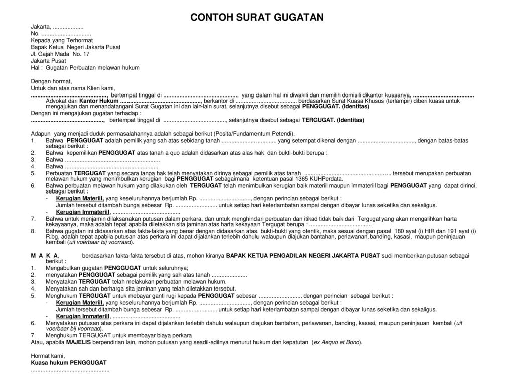 Detail Contoh Surat Gugatan Perdata Tanah Nomer 48