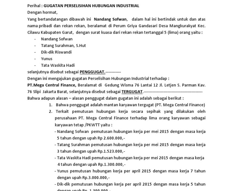Detail Contoh Surat Gugatan Phi Nomer 28