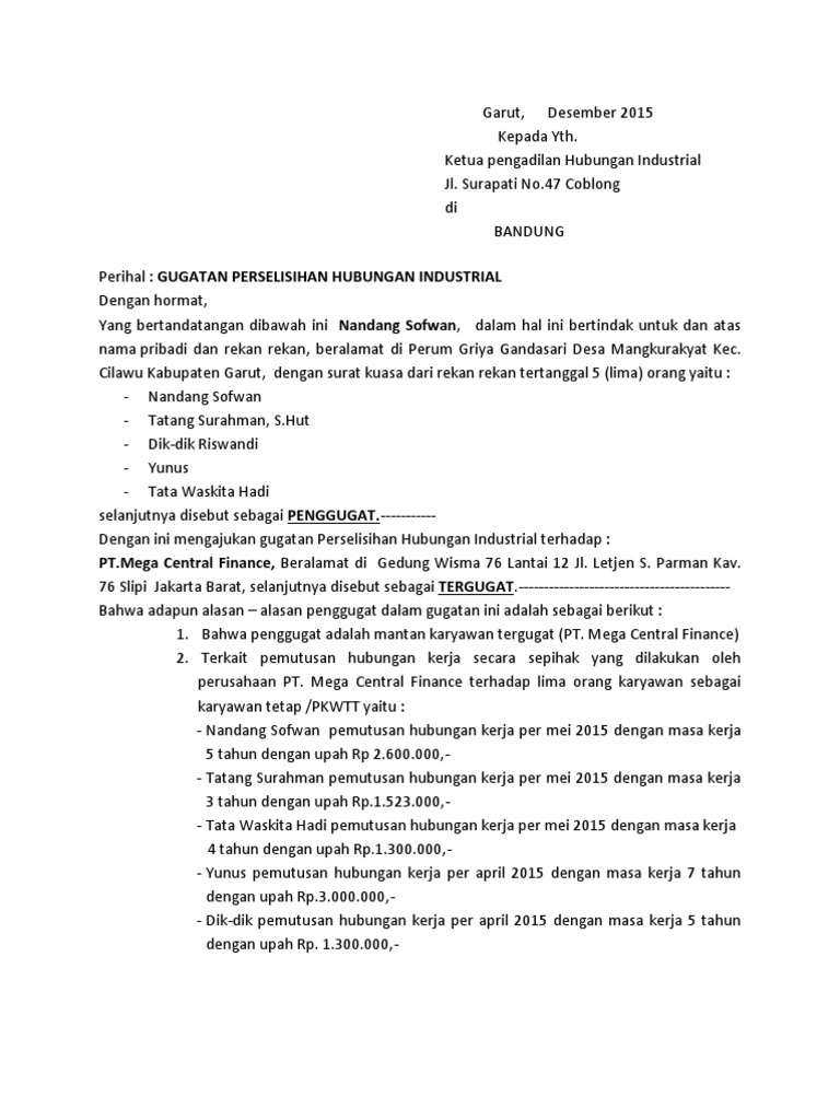 Detail Contoh Surat Gugatan Phi Nomer 5