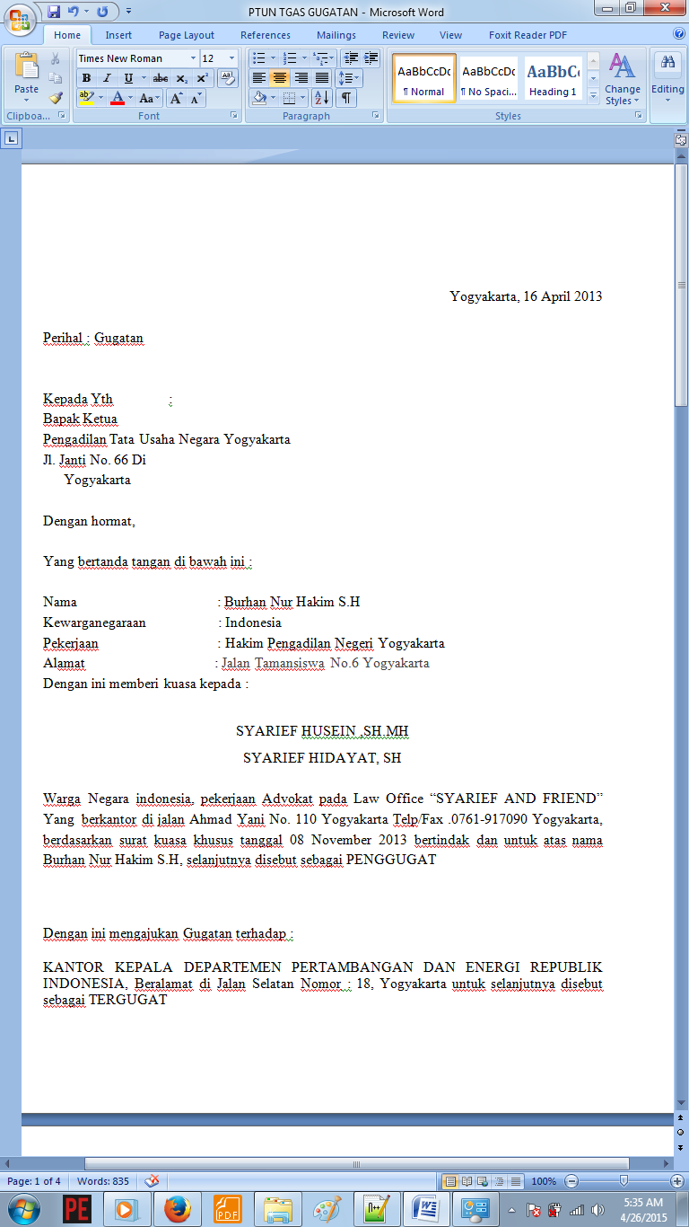 Detail Contoh Surat Gugatan Ptun Tentang Imb Nomer 4