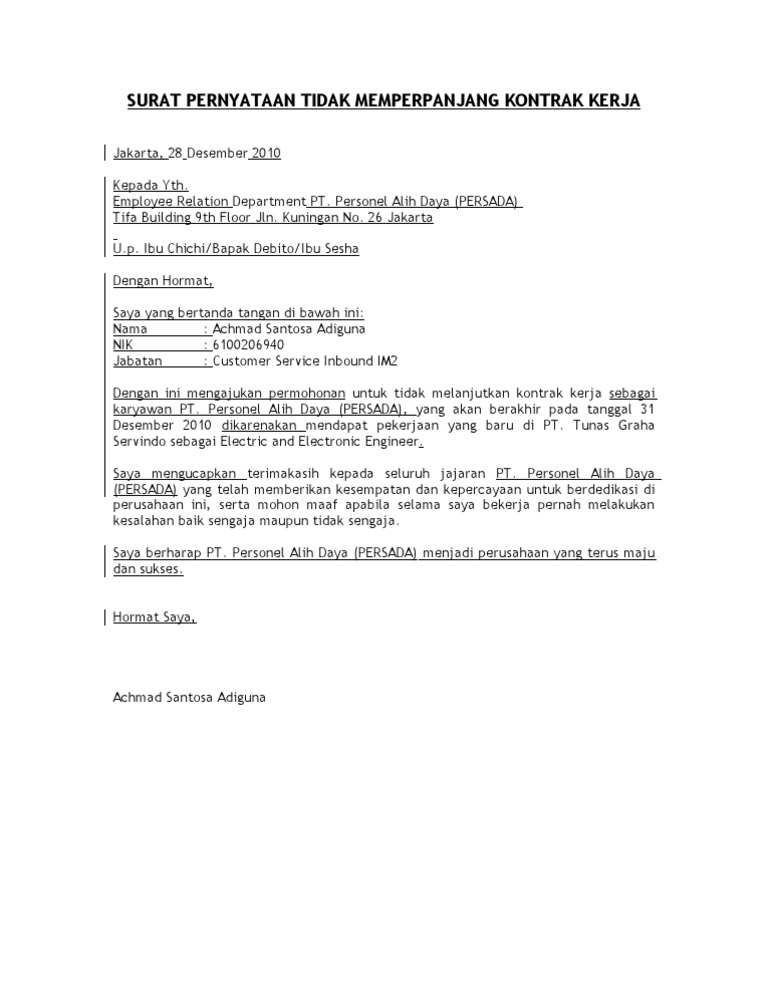Detail Contoh Surat Habis Kontrak Kerja Nomer 2